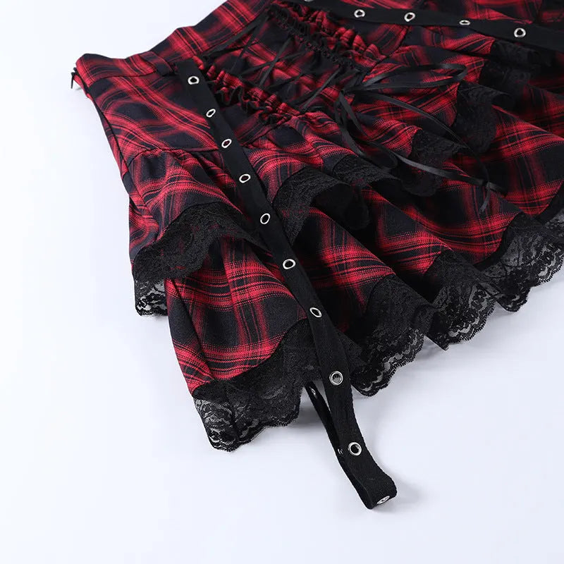 Every Breath You Take Plaid Lace Top and Skirt Set