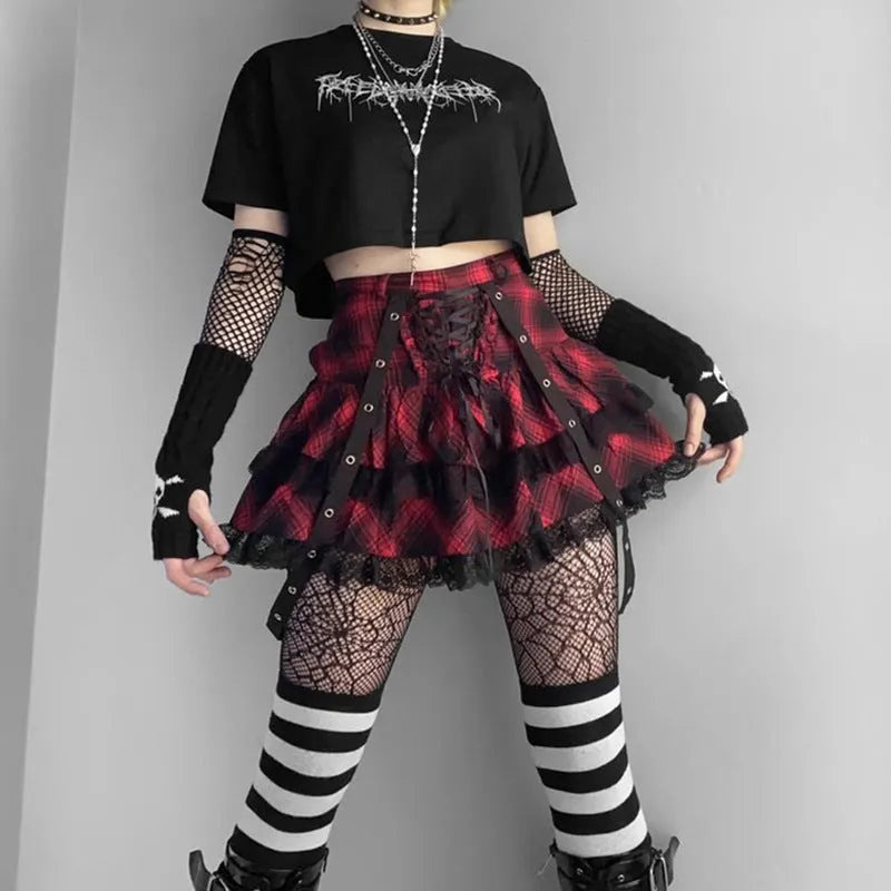 Every Breath You Take Plaid Lace Top and Skirt Set