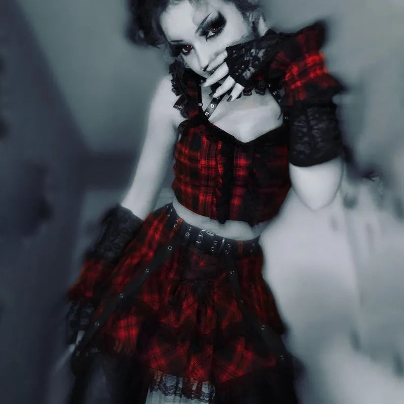 Every Breath You Take Plaid Lace Top and Skirt Set