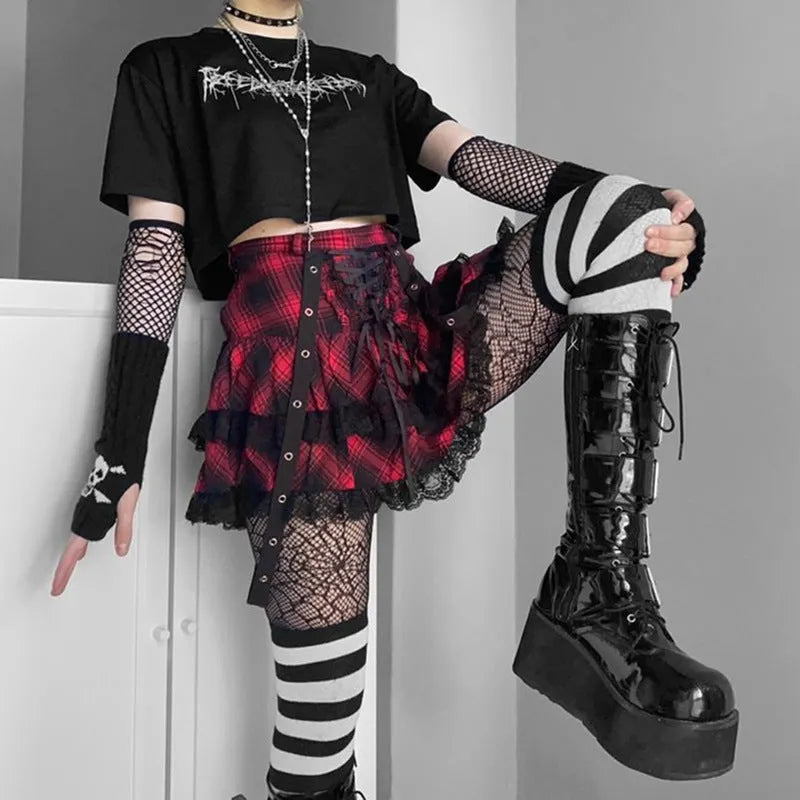 Every Breath You Take Plaid Lace Top and Skirt Set
