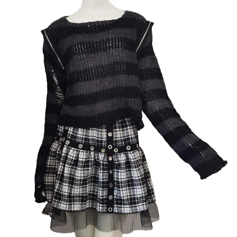 Goth Striped Short Knit Sweater