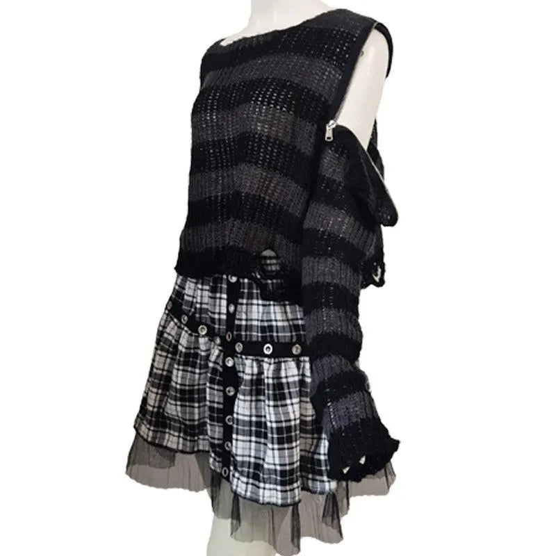 Goth Striped Short Knit Sweater