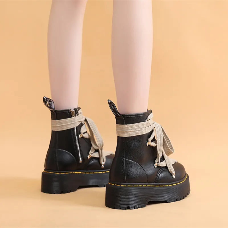 Gothic Litchi Pattern Round head Hexagrams Boots