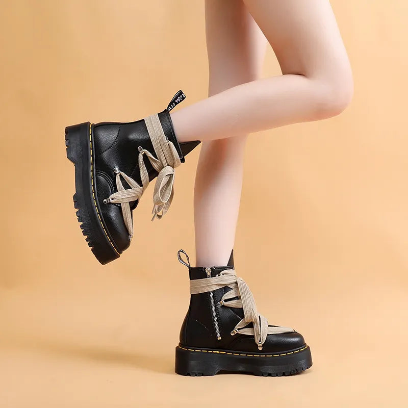 Gothic Litchi Pattern Round head Hexagrams Boots