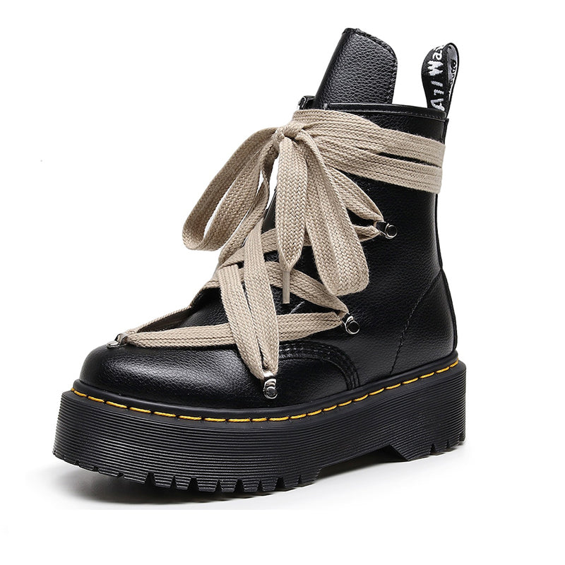 Gothic Litchi Pattern Round head Hexagrams Boots