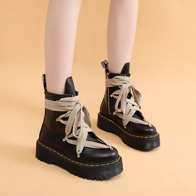Gothic Litchi Pattern Round head Hexagrams Boots