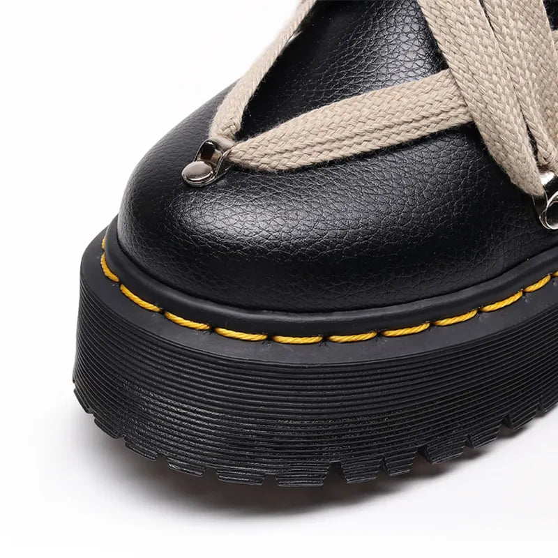 Gothic Litchi Pattern Round head Hexagrams Boots