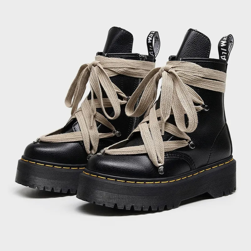 Gothic Litchi Pattern Round head Hexagrams Boots