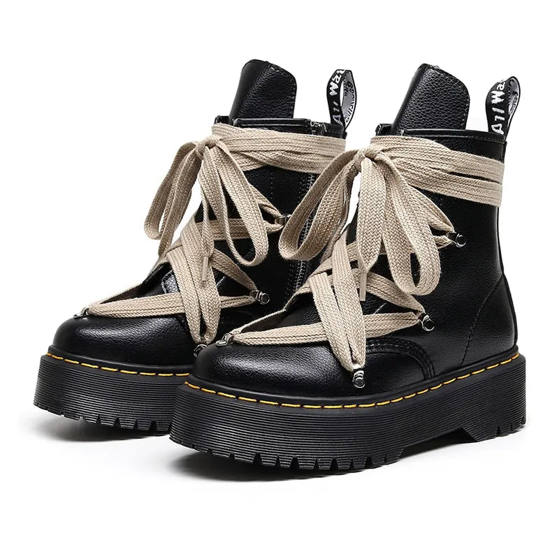 Gothic Litchi Pattern Round head Hexagrams Boots