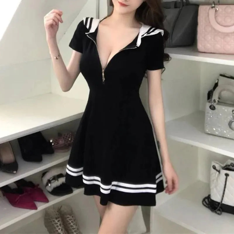 Zipper Front Sailor Dress