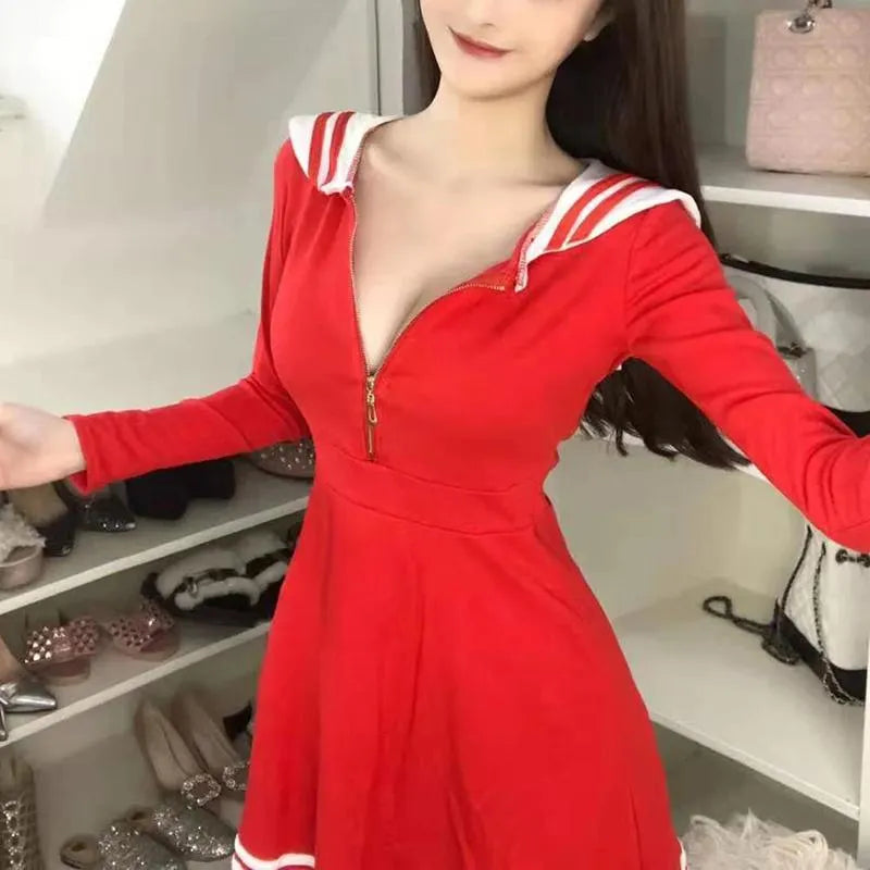 Zipper Front Sailor Dress