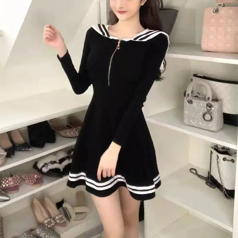 Zipper Front Sailor Dress
