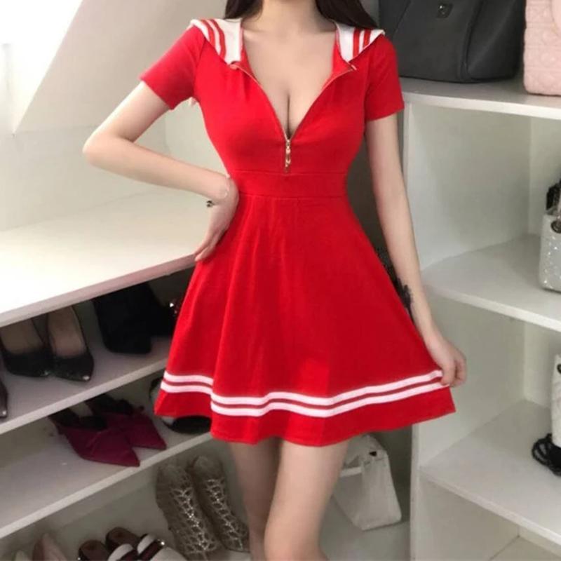 Zipper Front Sailor Dress