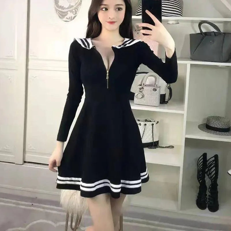 Zipper Front Sailor Dress