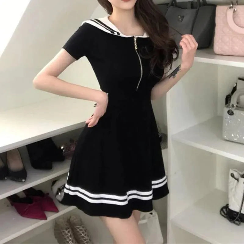 Zipper Front Sailor Dress
