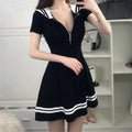 Zipper Front Sailor Dress