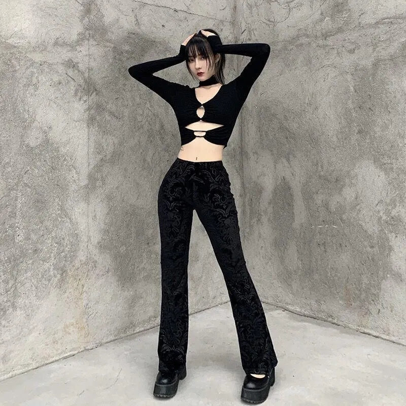 Embroidery Velvet Pants