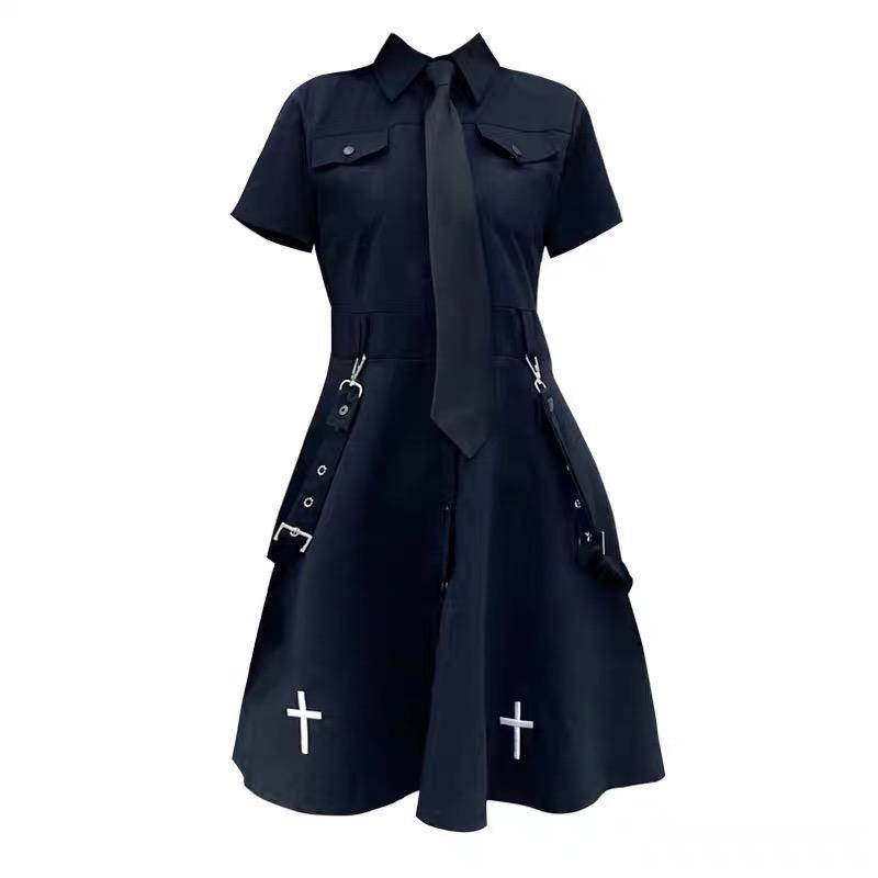 Punk Style Short Sleeve Shirt Dress
