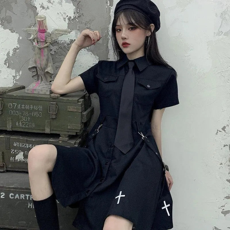 Punk Style Short Sleeve Shirt Dress