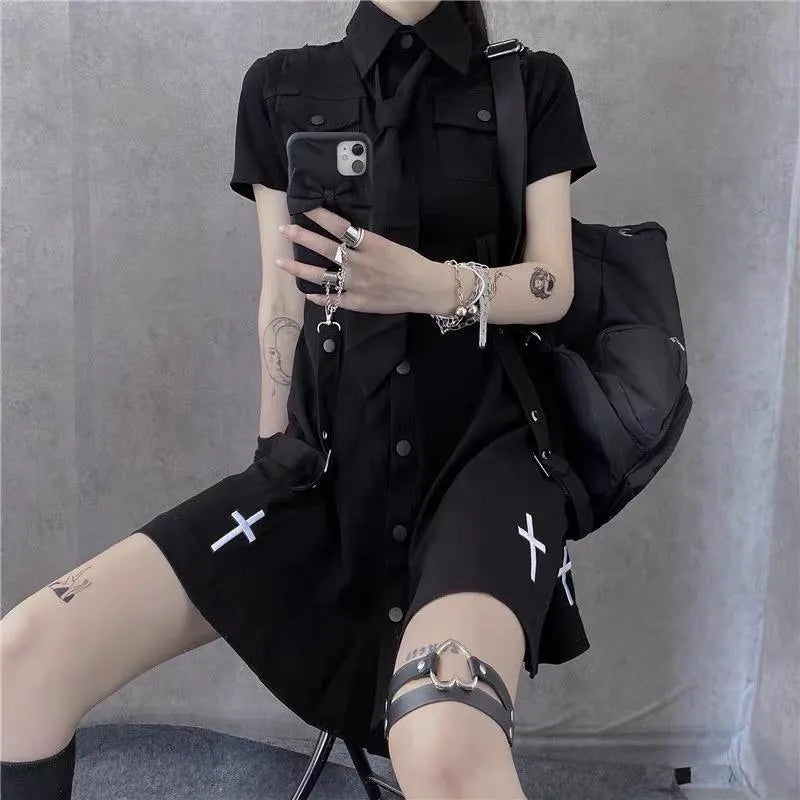 Punk Style Short Sleeve Shirt Dress