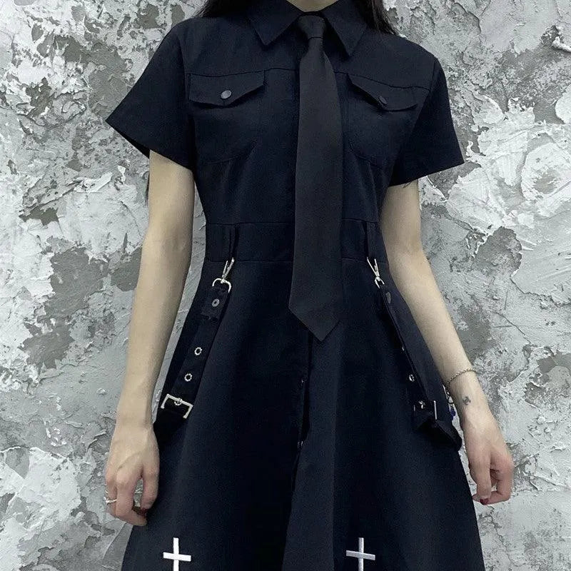 Punk Style Short Sleeve Shirt Dress