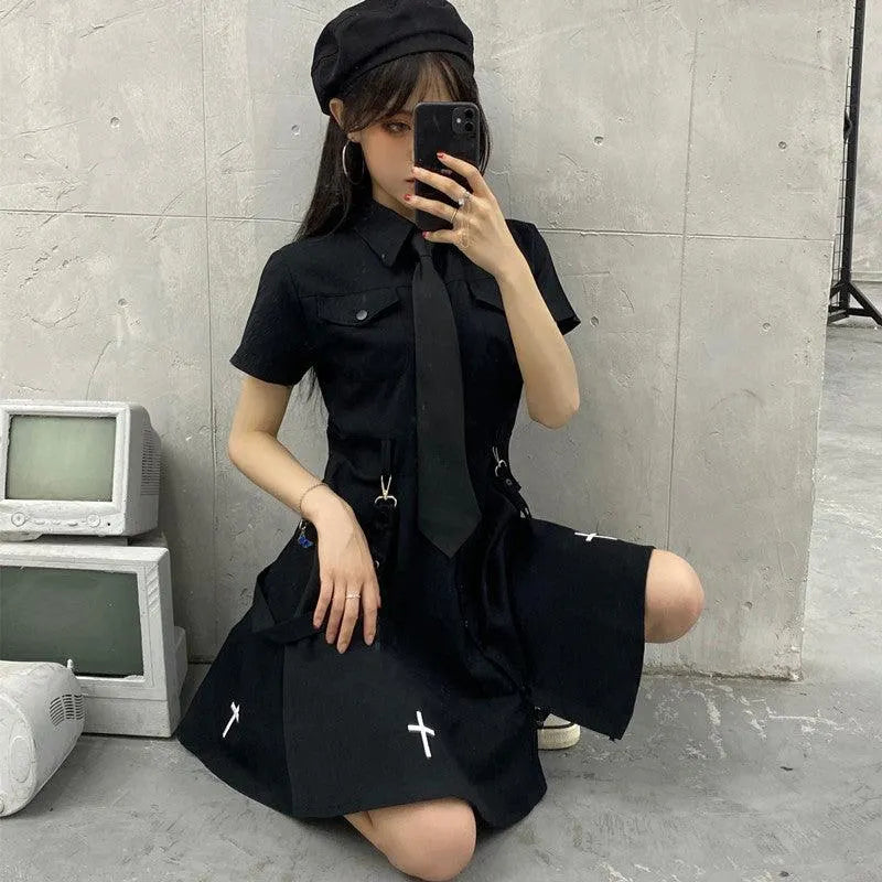 Punk Style Short Sleeve Shirt Dress