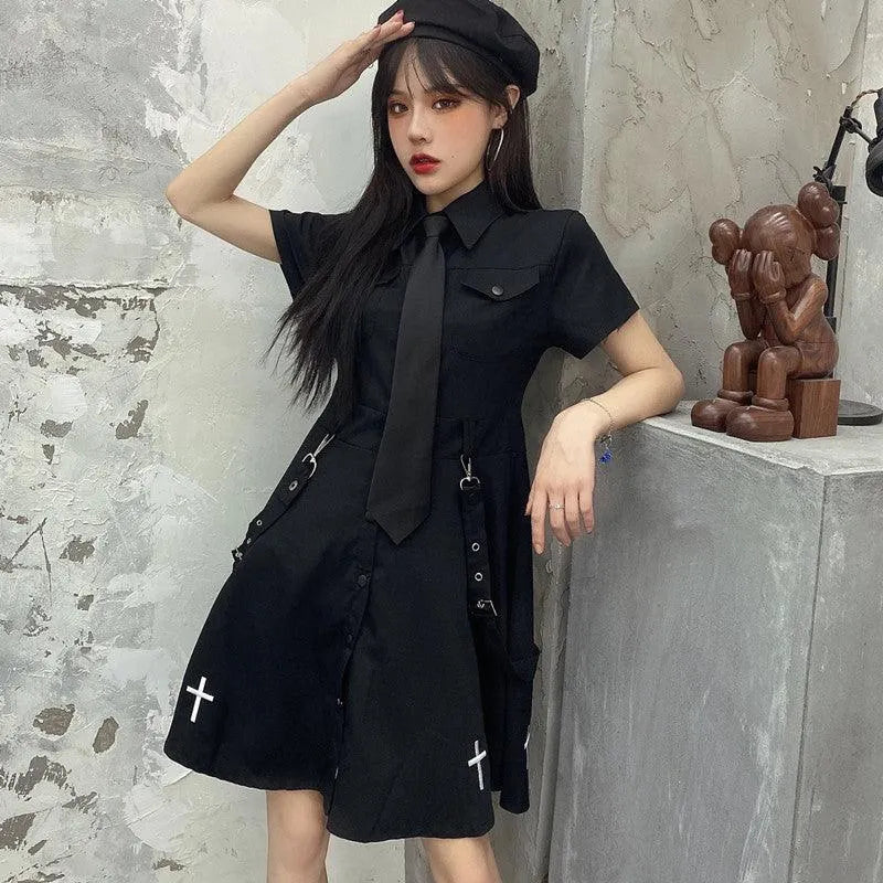 Punk Style Short Sleeve Shirt Dress