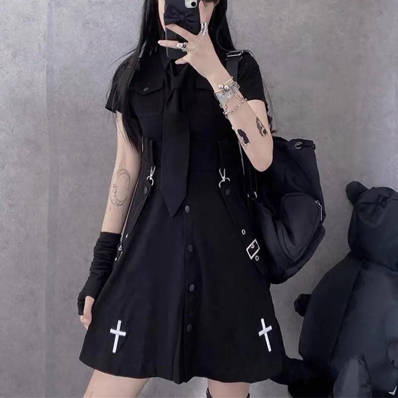 Punk Style Short Sleeve Shirt Dress