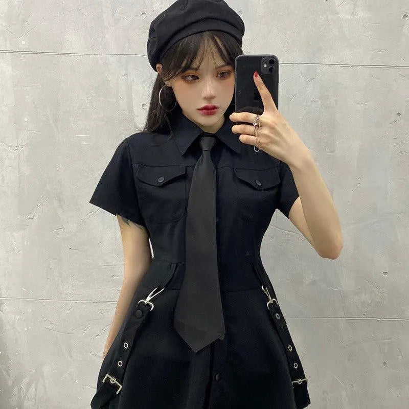 Punk Style Short Sleeve Shirt Dress