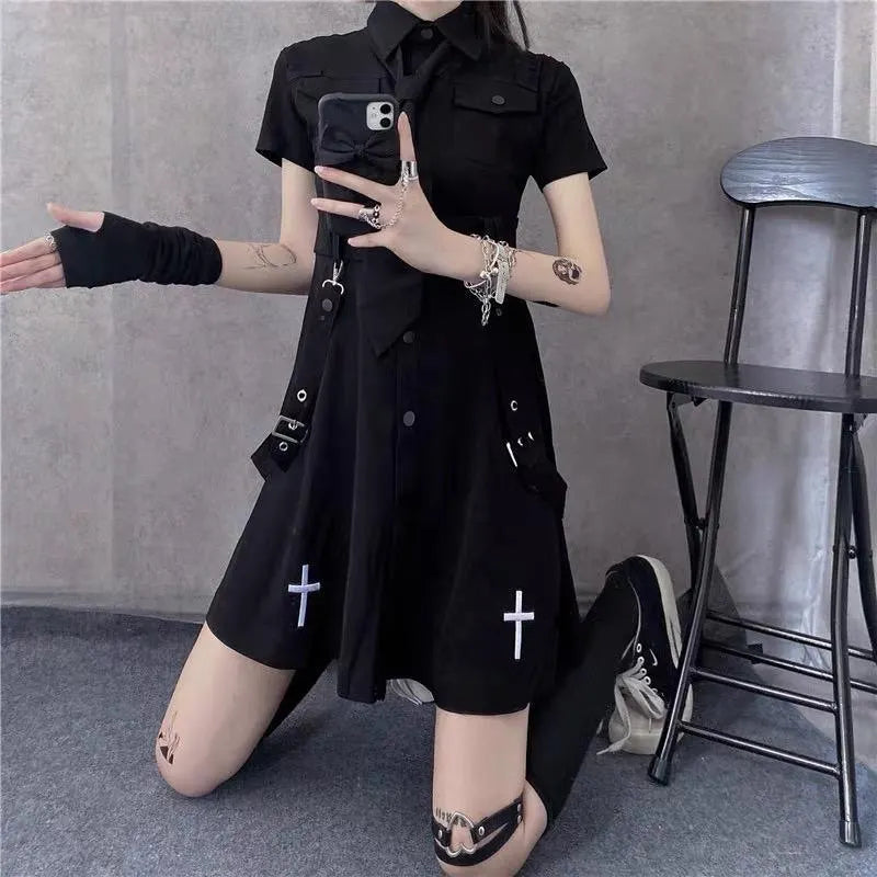 Punk Style Short Sleeve Shirt Dress