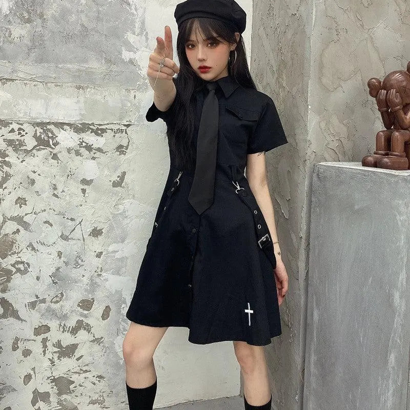 Punk Style Short Sleeve Shirt Dress