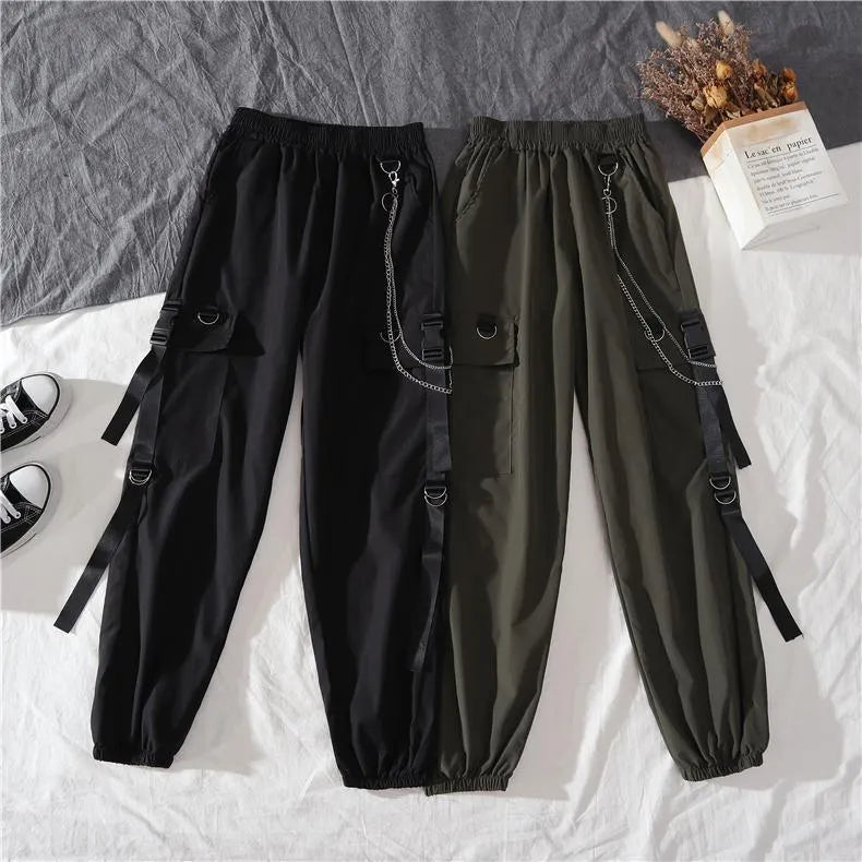 Sports Hoodie and High Waist Street Fashion Cargo Pants