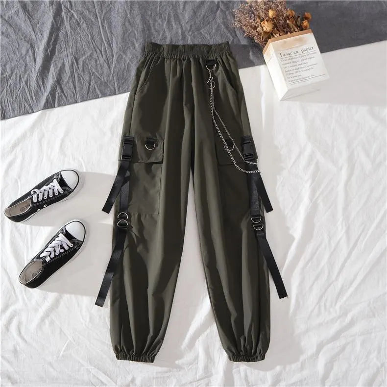 Sports Hoodie and High Waist Street Fashion Cargo Pants