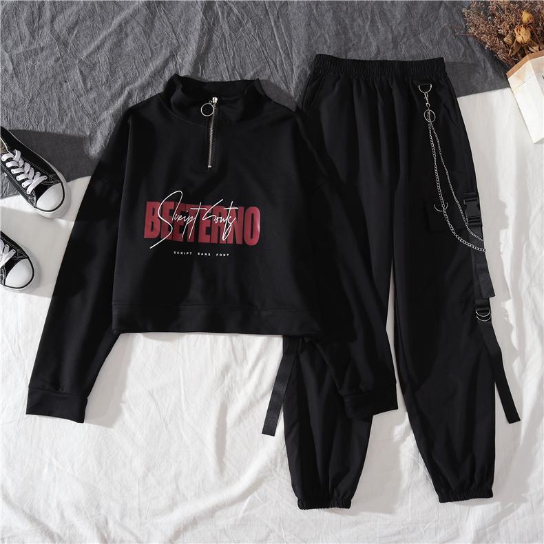 Sports Hoodie and High Waist Street Fashion Cargo Pants