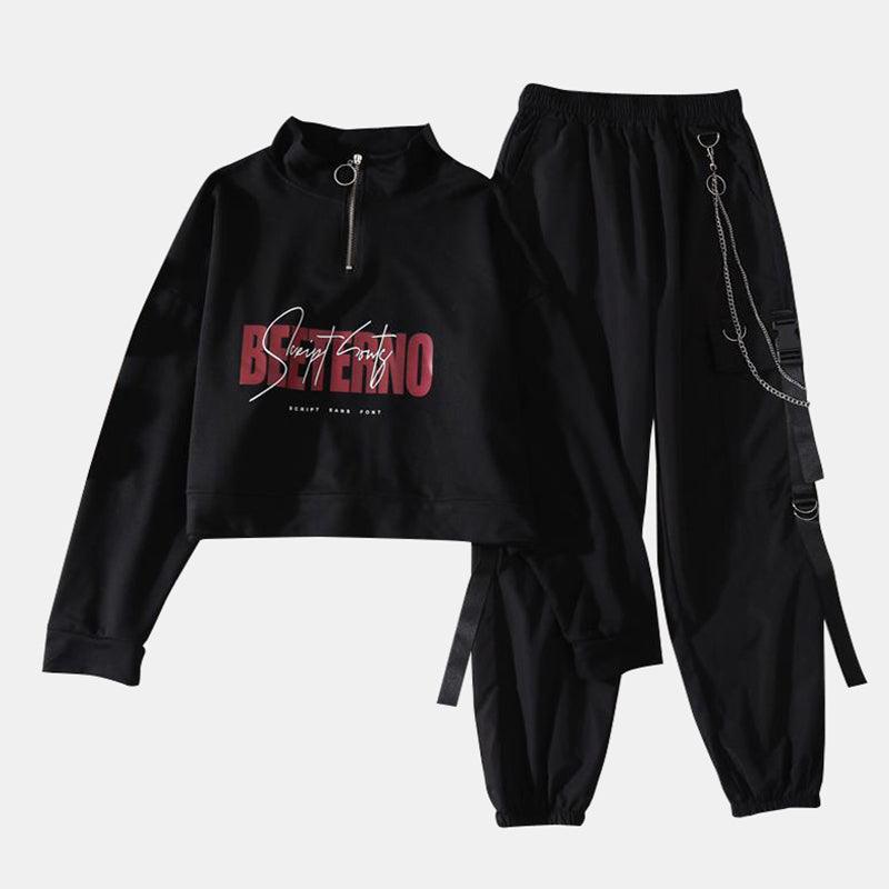 Sports Hoodie and High Waist Street Fashion Cargo Pants