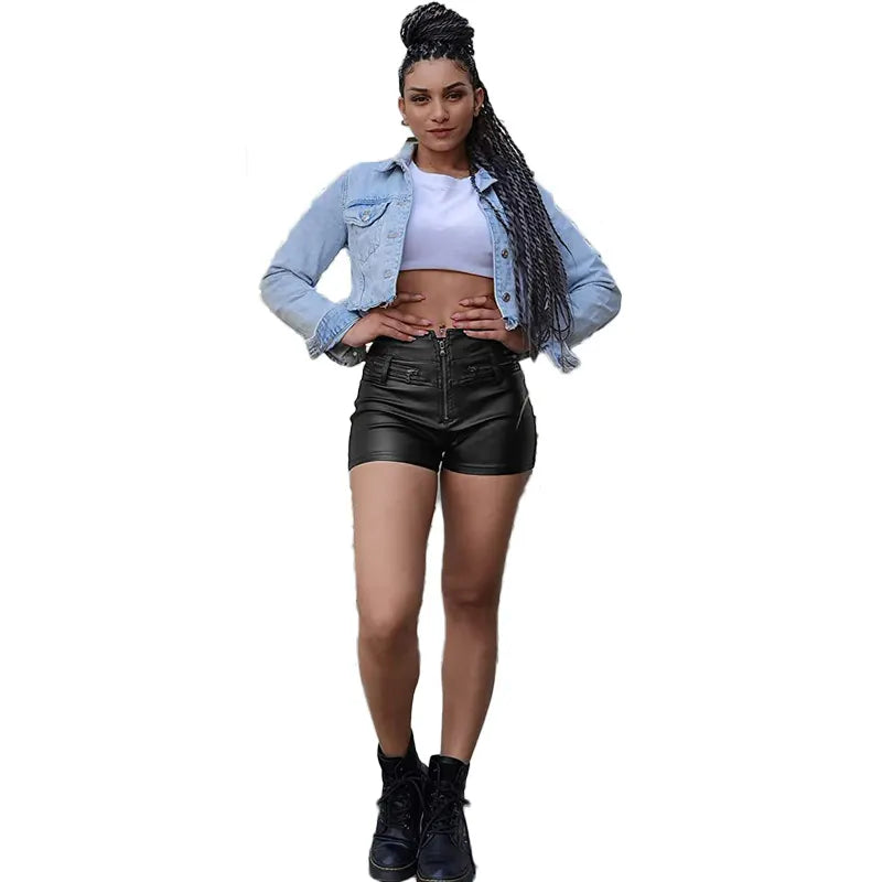 Punk Black PU Zipper Shorts