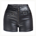 Punk Black PU Zipper Shorts