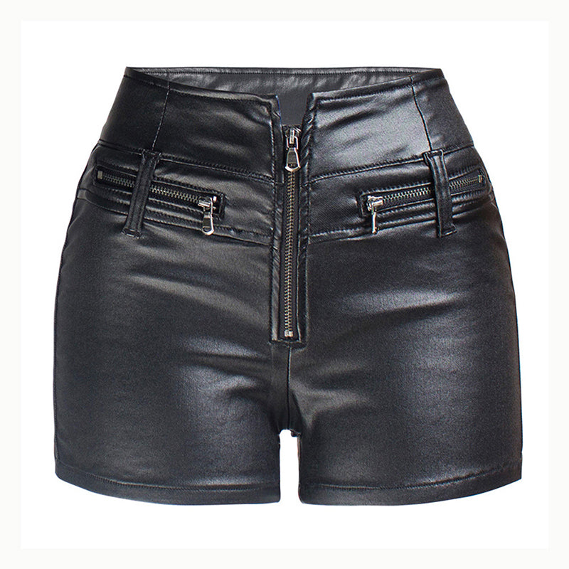 Punk Black PU Zipper Shorts