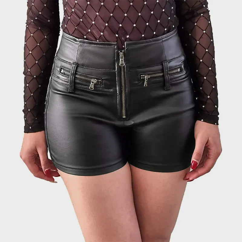Punk Black PU Zipper Shorts