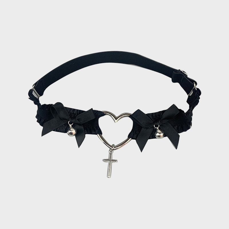 Gothic Single Heart and Cross Thigh Garter