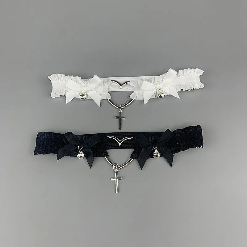 Gothic Single Heart and Cross Thigh Garter