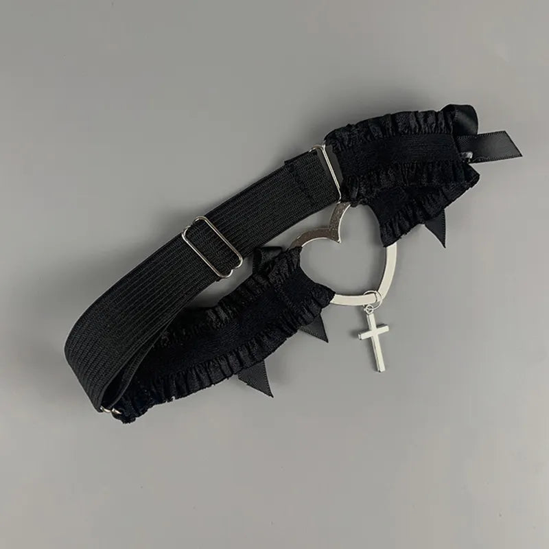 Gothic Single Heart and Cross Thigh Garter