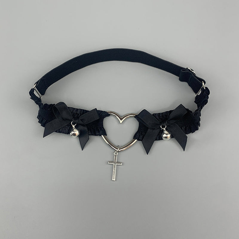 Gothic Single Heart and Cross Thigh Garter