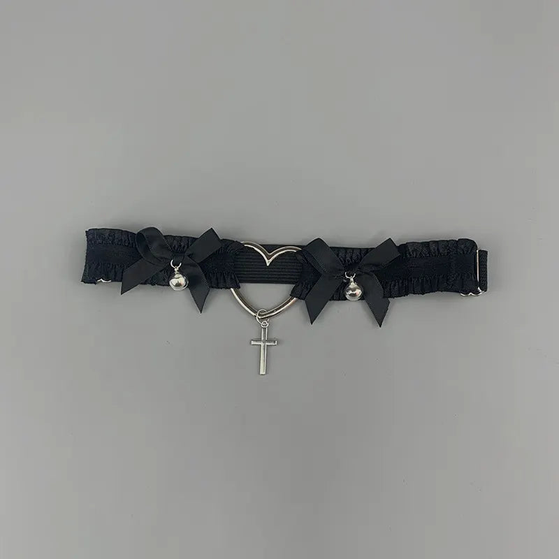 Gothic Single Heart and Cross Thigh Garter