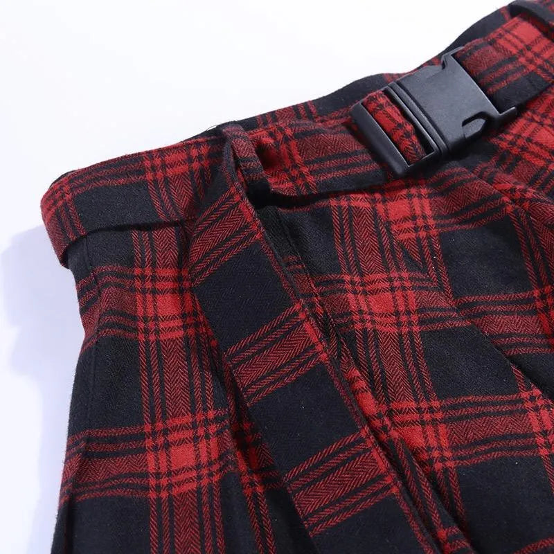 Irregular Plaid Mini Skirt With Small Pocket