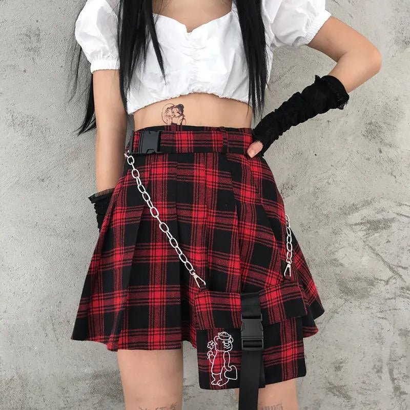 Irregular Plaid Mini Skirt With Small Pocket
