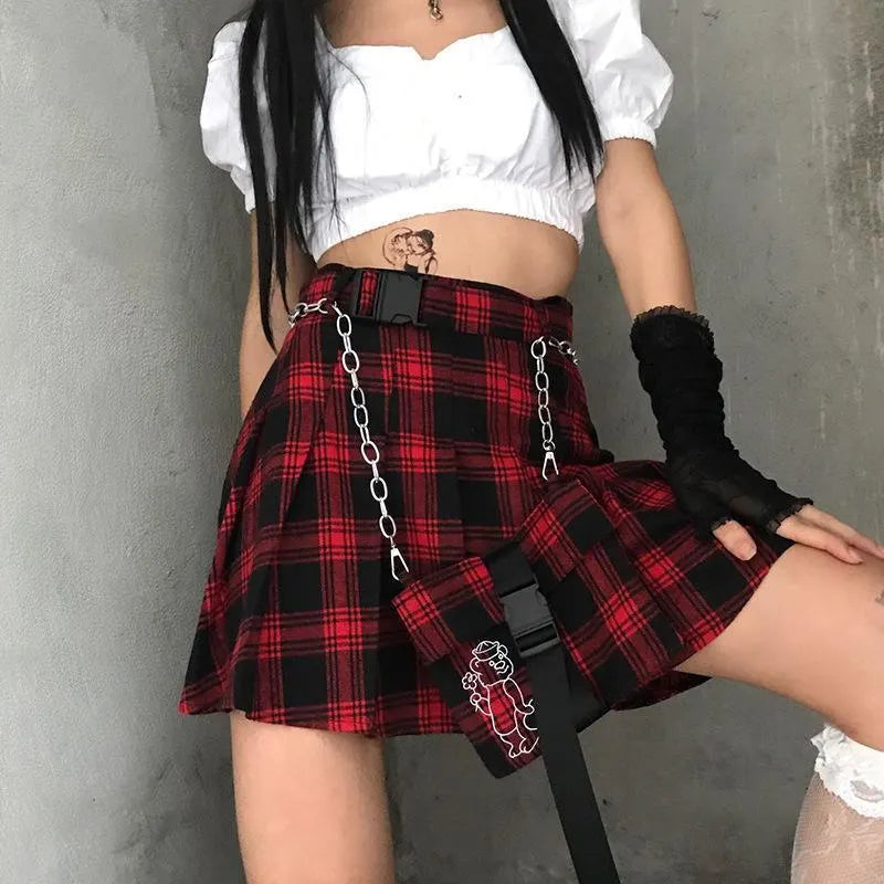 Irregular Plaid Mini Skirt With Small Pocket