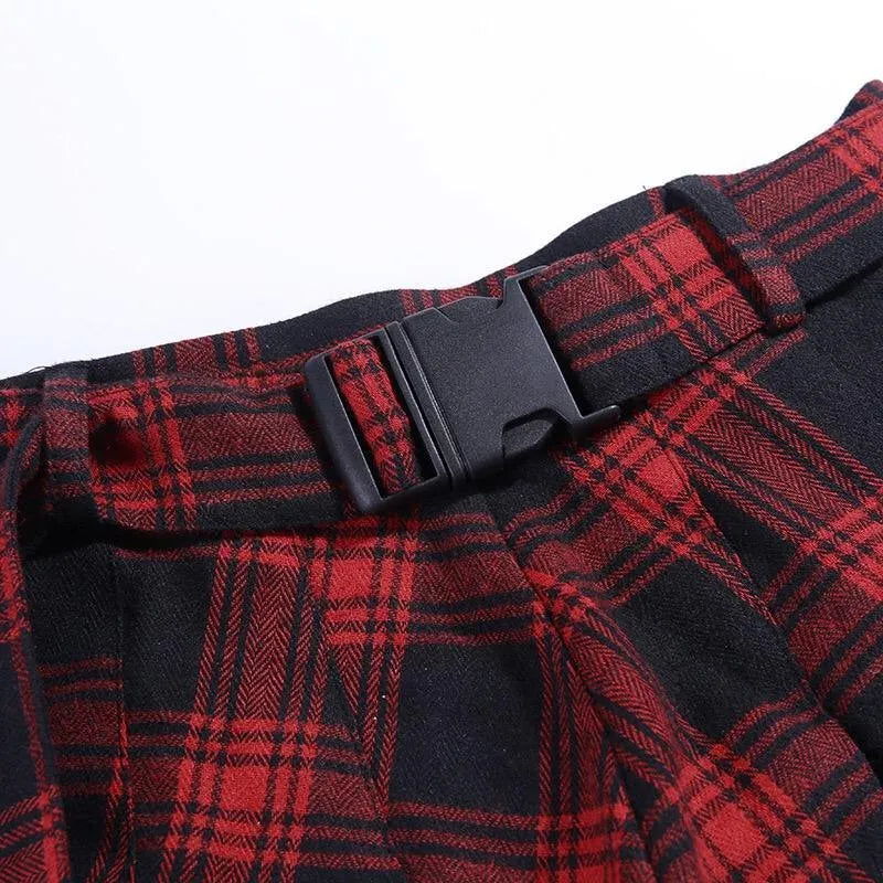 Irregular Plaid Mini Skirt With Small Pocket