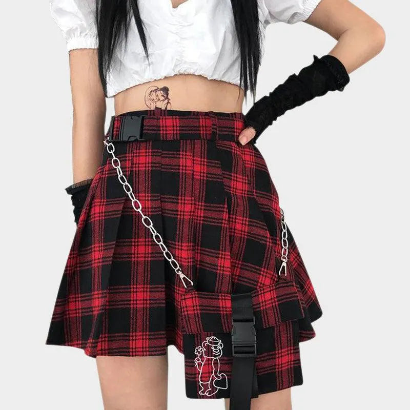 Irregular Plaid Mini Skirt With Small Pocket