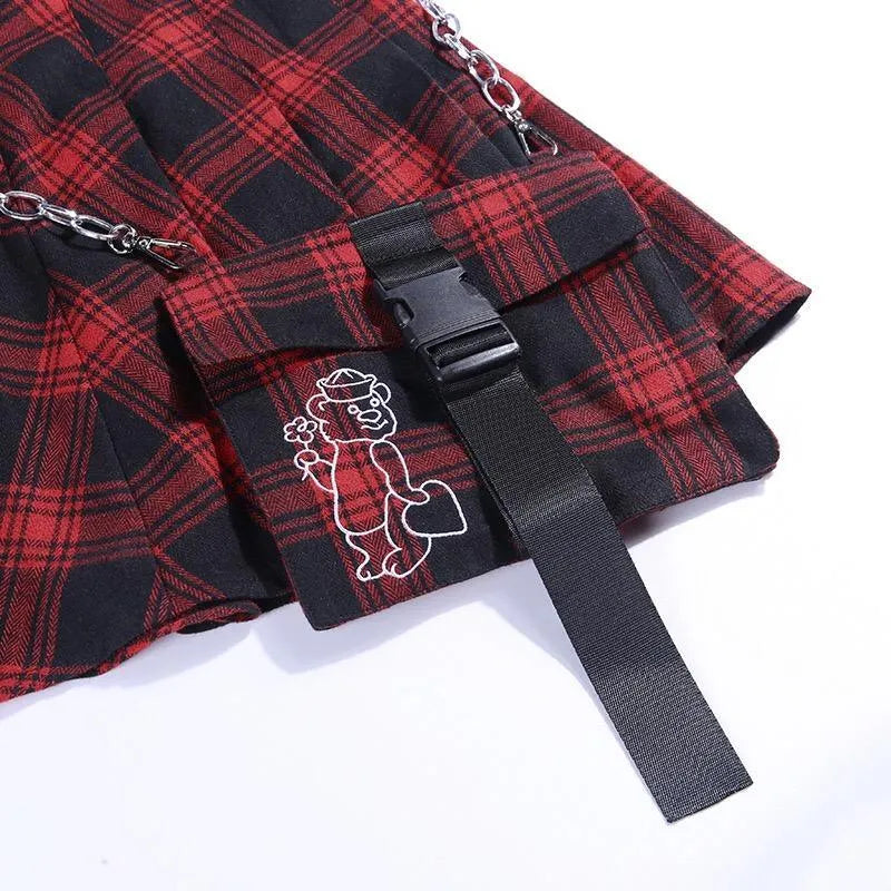 Irregular Plaid Mini Skirt With Small Pocket